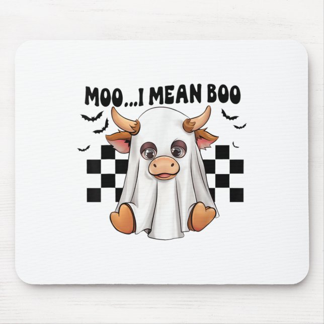 Moo I Mean Boo Ghost Cow Funny Halloween Costume C Mouse Mat (Front)