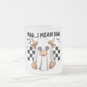 Moo I Mean Boo Ghost Cow Funny Halloween Cow Lover Frosted Glass Coffee Mug