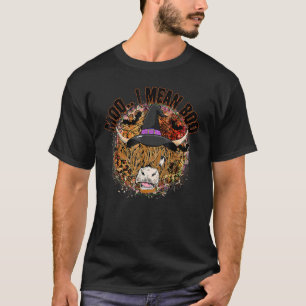 Moo I Mean Boo Halloween Highland Cow Witch Hat T-Shirt