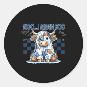 Moo I Mean Boo Spooky Cow Halloween Patchwork Spoo Classic Round Sticker