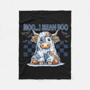 Moo I Mean Boo Spooky Cow Halloween Patchwork Spoo Fleece Blanket