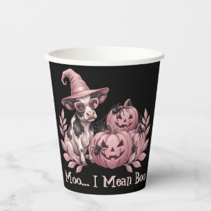 Moo I Mean Boo Witch Cow Pink Pumpkins Paper Cups