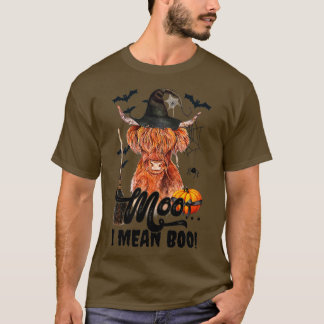 Moo I Mean Boo Witch Scottish Highland Cow Hallowe T-Shirt