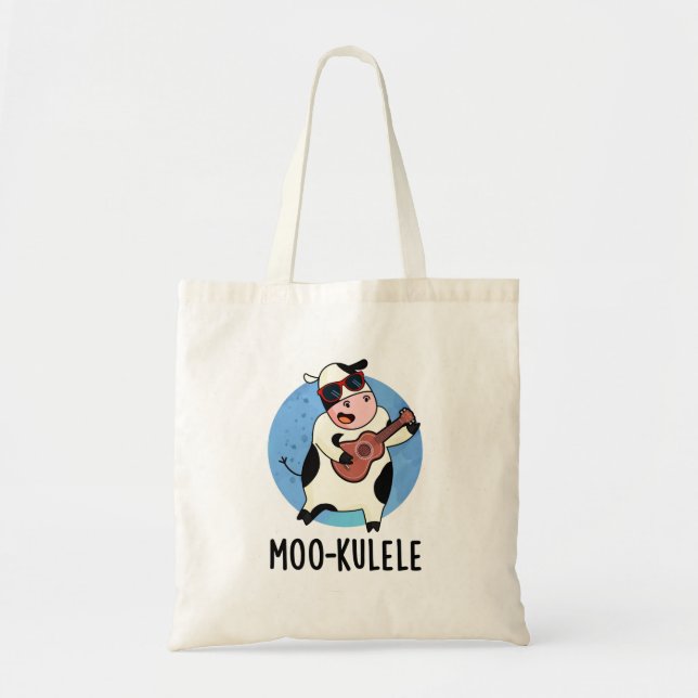 Moo-kulele Cute Ukulele Cow Pun Tote Bag (Front)
