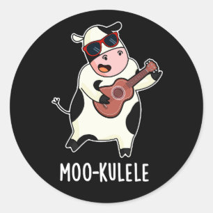 Moo-kulele Funny Ukulele Cow Pun Dark BG Classic Round Sticker