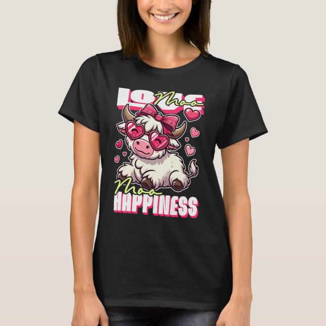 Moo Love, Moo Happiness – Cute Cow Design T-Shirt (Front)