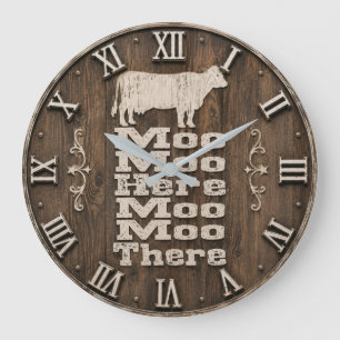 Moo Moo Here Moo Moo There Rustic Farmhouse Cow Large Clock