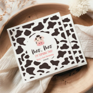 Moo Moo I'm Turning Two Cow 2nd Birthday Party Napkin
