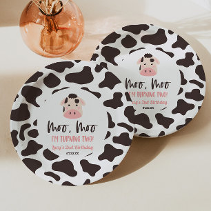 Moo Moo I'm Turning Two Cow 2nd Birthday Party Paper Plate