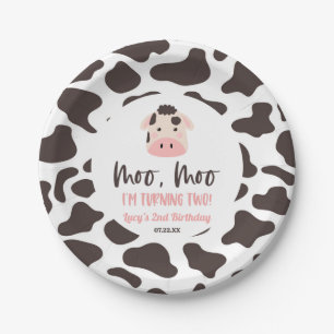 Moo Moo I'm Turning Two Cow 2nd Birthday Party Paper Plate