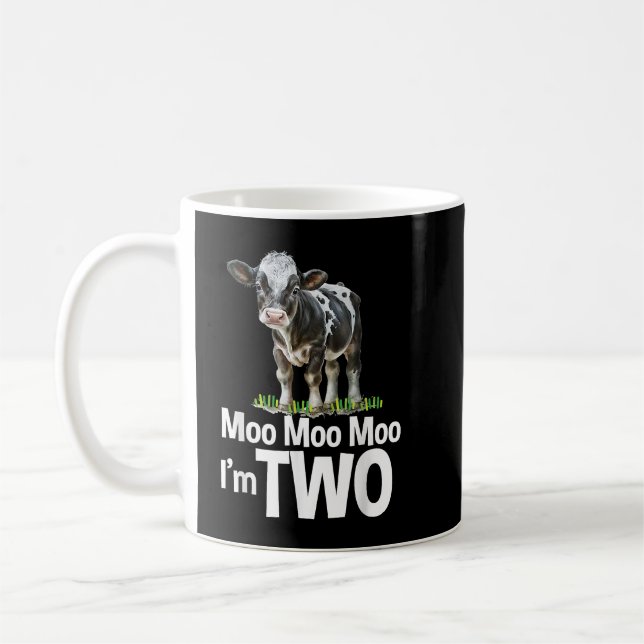 Moo Moo Im Two 2nd Birthday Funny Cute Cow Sounds  Coffee Mug (Left)