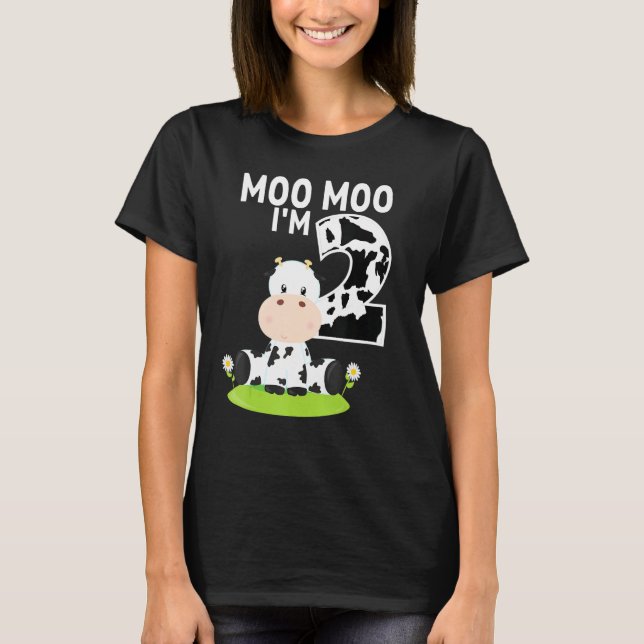 Moo Moo I'm Two 2nd Birthday Funny Cute Cow Sounds T-Shirt (Front)