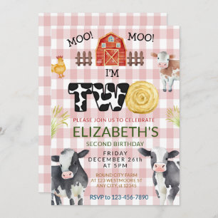 Moo Moo Im Two Cow 2nd Birthday  Invitation