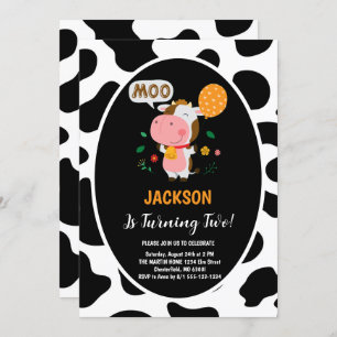 Moo Moo I'm Two Cow 2nd Birthday Party Invitation