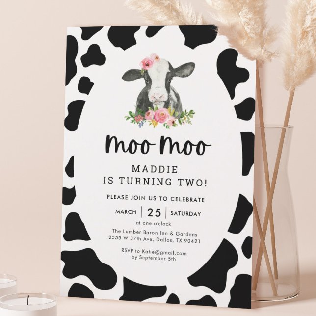 moo Moo I'm Two Cow Girl 2nd Birthday Party Invitation (Creator Uploaded)