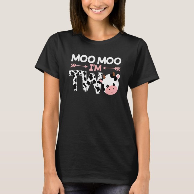 Moo Moo I'm Two Cute Butcher Milk Cows Farm Farmer T-Shirt (Front)