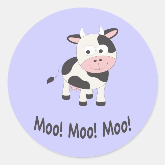 Moo Moo Moo Cute Cartoon Cow Classic Round Sticker (Front)