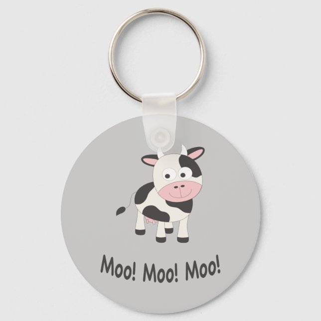 Moo Moo Moo Cute Cartoon Cow Key Ring (Front)