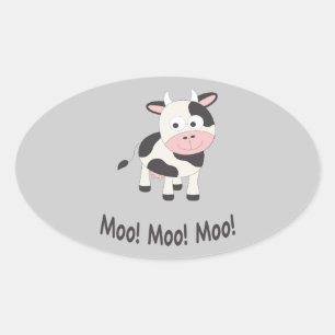 Moo Moo Moo Cute Cartoon Cow Oval Sticker