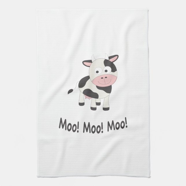 Moo Moo Moo Cute Cartoon Cow Tea Towel (Vertical)