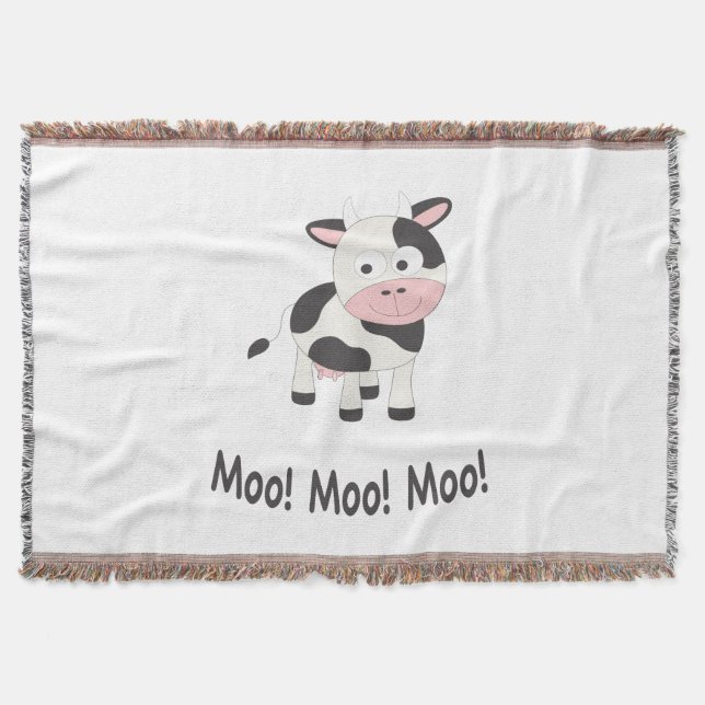 Moo Moo Moo Cute Cartoon Cow Throw Blanket (Front)