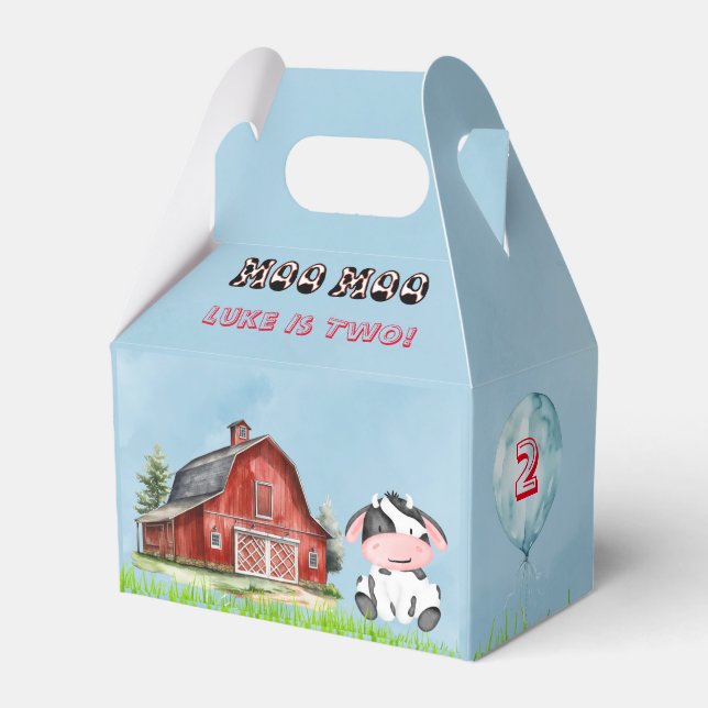 Moo Moo Name Is Two Boy Birthday Party Favour Box (Front Side)