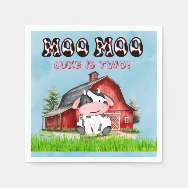 Moo Moo Name Is Two Kids Birthday Party Napkin (Front)