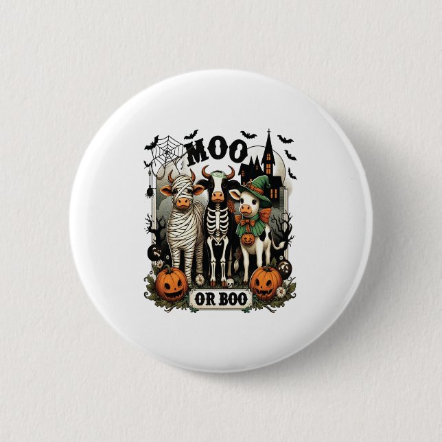 Moo or Boo Halloween Cow 6 Cm Round Badge (Front)