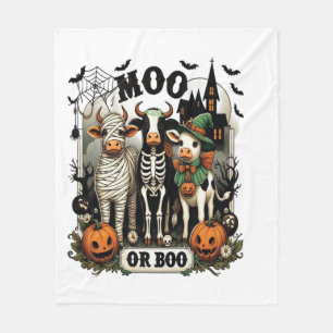 Moo or Boo Halloween Cow Fleece Blanket