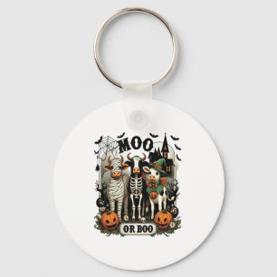 Moo or Boo Halloween Cow Key Ring