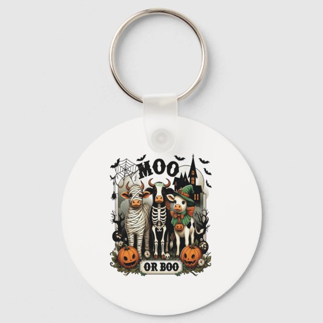Moo or Boo Halloween Cow Key Ring (Front)