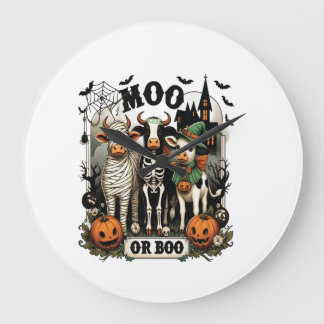 Moo or Boo Halloween Cow Large Clock