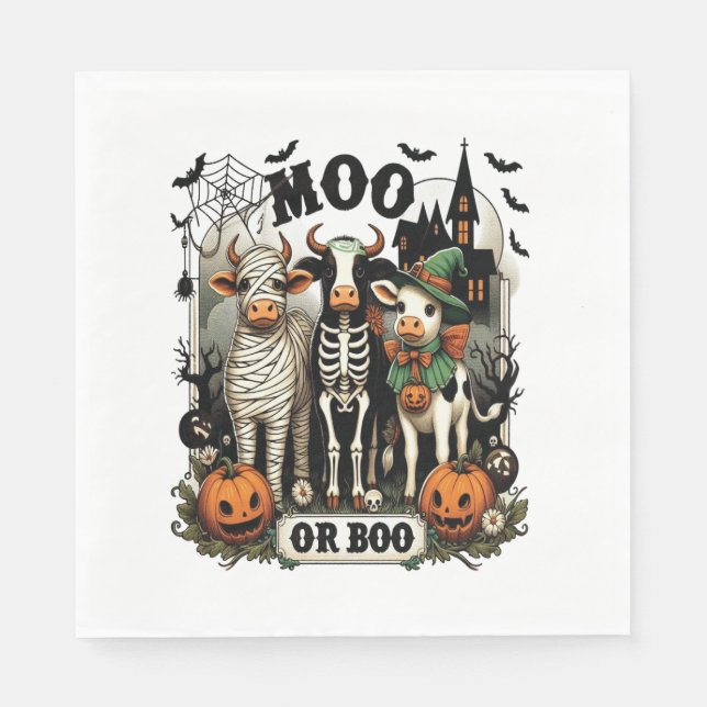 Moo or Boo Halloween Cow Napkin (Front)