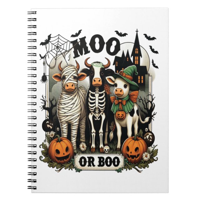 Moo or Boo Halloween Cow Notebook (Front)