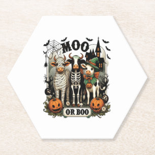 Moo or Boo Halloween Cow Paper Coaster