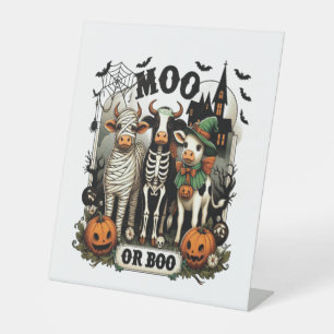 Moo or Boo Halloween Cow Pedestal Sign
