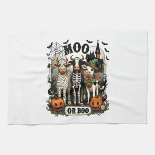 Moo or Boo Halloween Cow Tea Towel