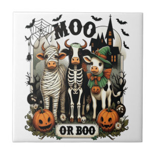 Moo or Boo Halloween Cow Tile