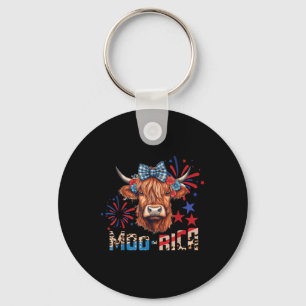 Moo-rica Highland Cow 4th Of July Memorial Day Key Ring