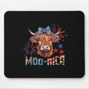 Moo-rica Highland Cow 4th Of July Memorial Day Mouse Mat