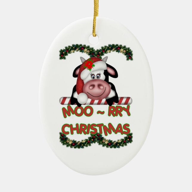 Moo-rry Christmas Cow ornament (Front)
