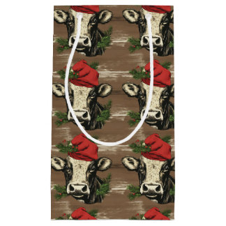 Moo-rry Christmas Cow Wrapping Paper Small Gift Bag