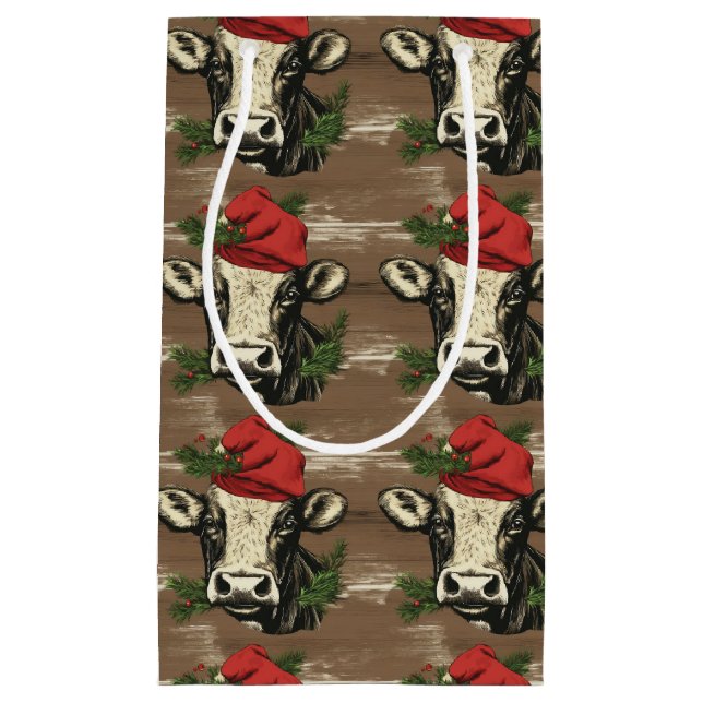 Moo-rry Christmas Cow Wrapping Paper Small Gift Bag (Front)