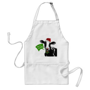 Moo rry Christmas! Funny Holiday Cow in Santa Hat Standard Apron