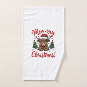 Moo-rry Christmas Highland Cow Vintage Shirt Desig Hand Towel