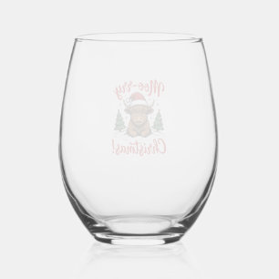 Moo-rry Christmas Highland Cow Vintage Shirt Desig Stemless Wine Glass