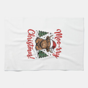 Moo-rry Christmas Highland Cow Vintage Shirt Desig Tea Towel