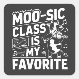 Moo-sic Class is my Favourite Funny Moo Cow School Square Sticker