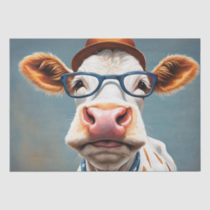 Moo-tiful Style: Cow in Hat and Glasses Decoupage Tissue Paper