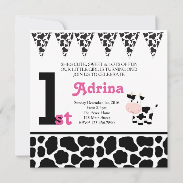 Moo-velous 1st Birthday Invitation (Front)